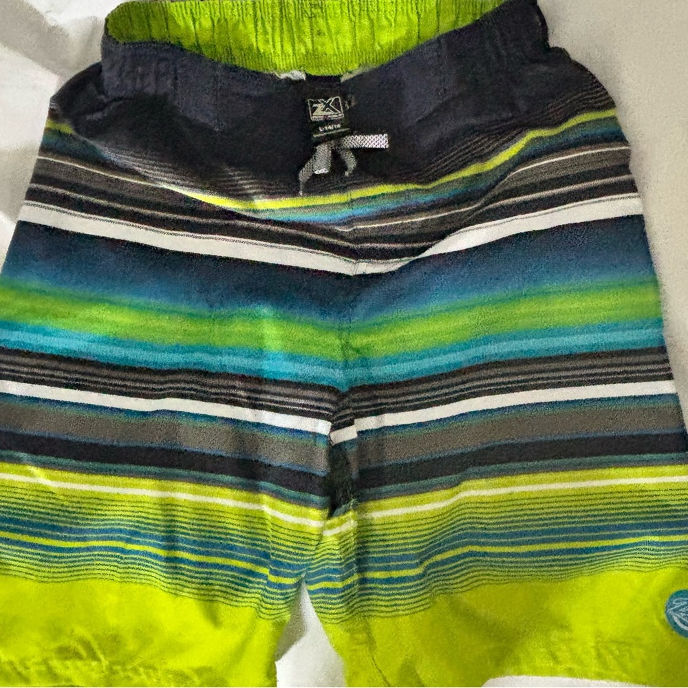 Swim Trunks - Boys L(14-16). Striped blue & green with drawstring.